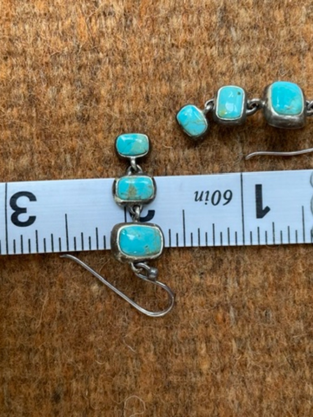 Sterling Turquoise Barse Dangle Hook Earrings - Picture 5 of 6